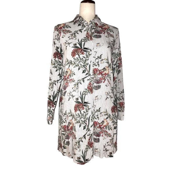 Entro Floral Shirt Dress Button Down Popover Collared Medium Pockets Tab Sleeves - Picture 15 of 15